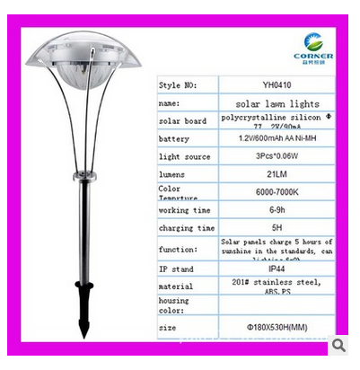 LED solar energy outdoor lawn lamp Solar energy LED outdoor patio lamp with battery