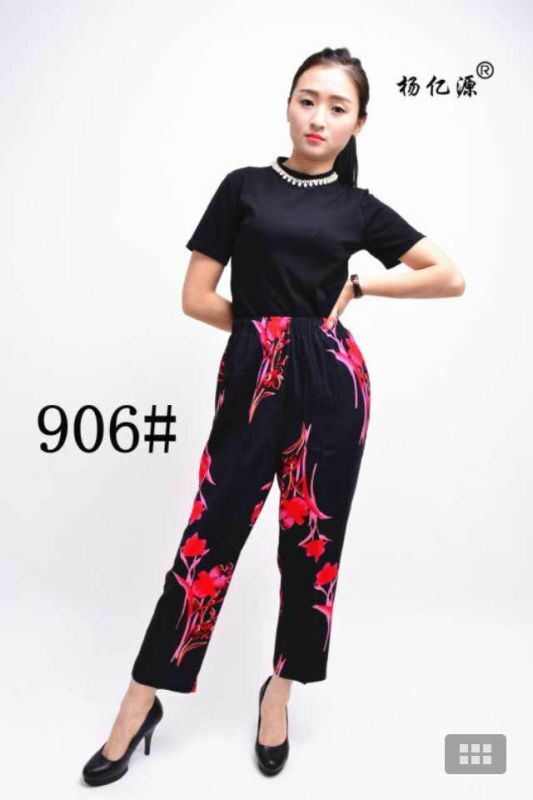 Yang Yiyuan knitted leggings, patterned pure cotton casual pants