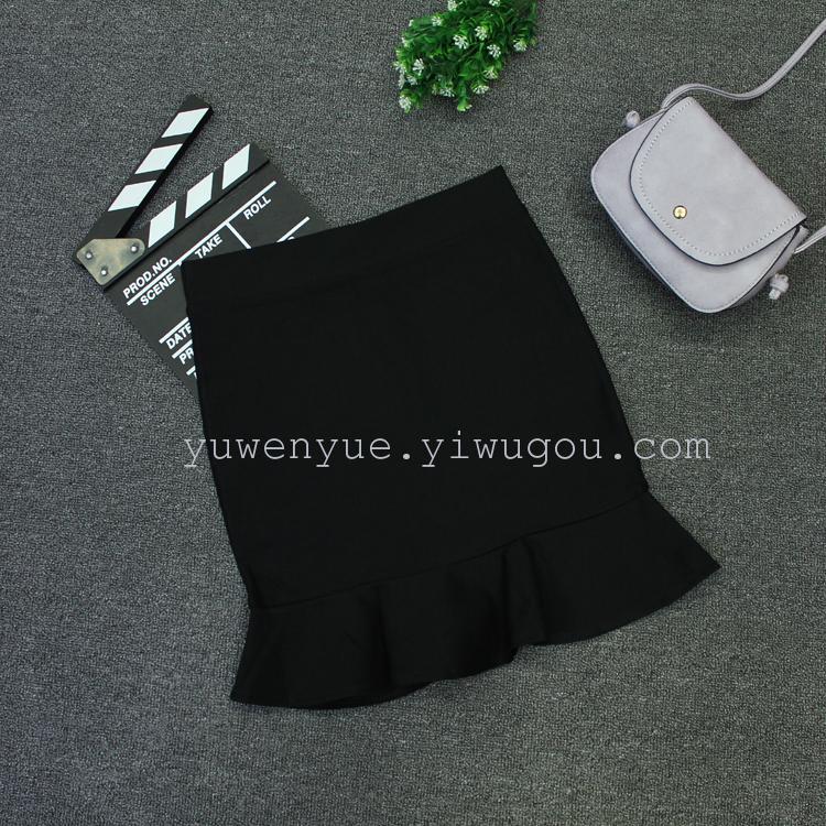 超弹力锦棉荷叶边包臀裙A字裙一步半身裙女装鱼尾短裙子产品图