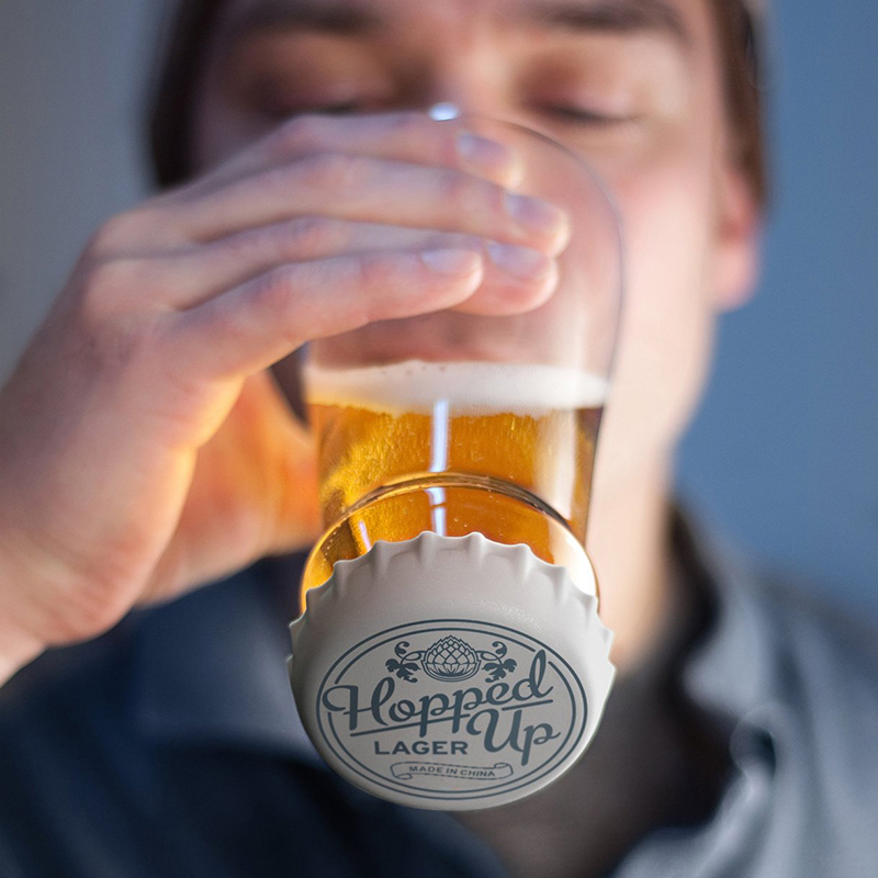 Inverted beer mugs with silicone caps
