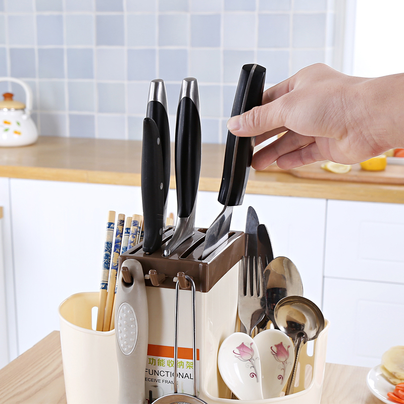 New Kitchen Multi-Functional Storage Rack Kitchen Special Can Put Cutting Board Plastic Pot Lid Spoon Chopsticks Storage Rack Application Scenario