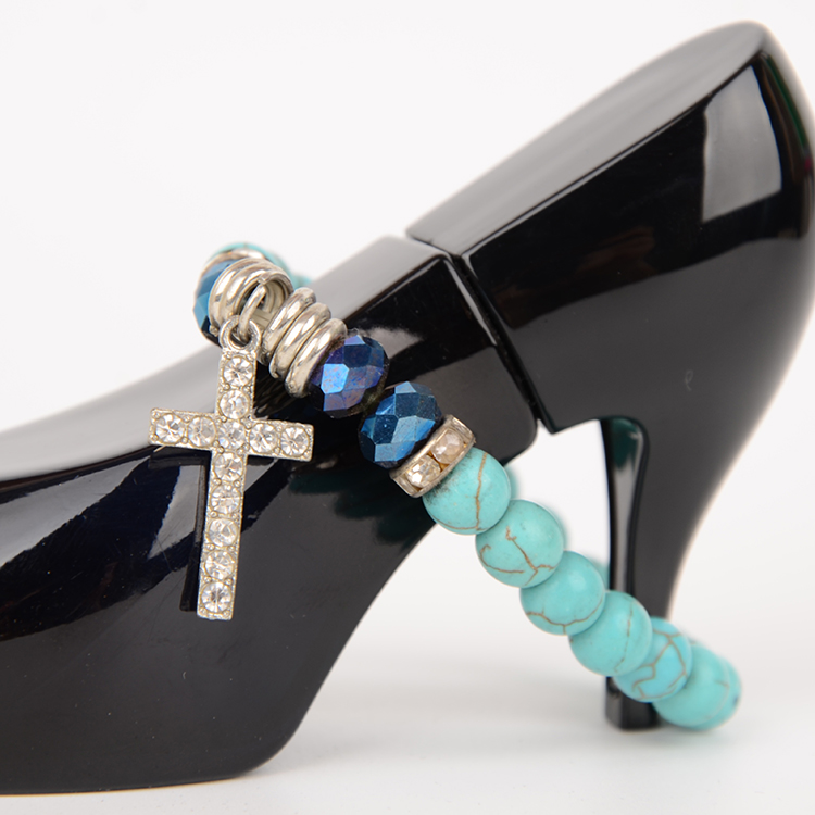 2016义乌工厂手工装饰手链绿松石女款十字架手链细节图