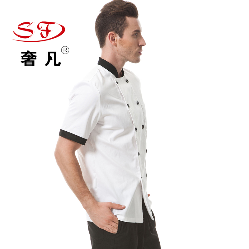 承龙酒店用品 夏季厨师服工作服短袖白色双排扣