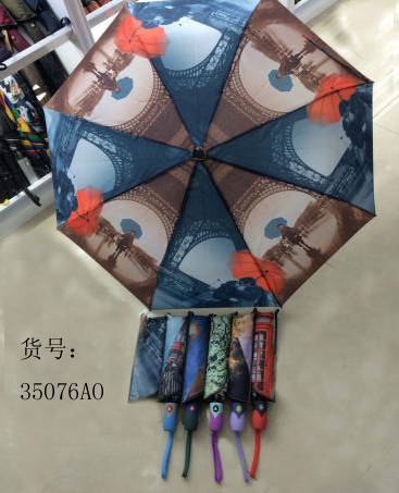 新款 折叠伞 半自动 三折油画雨伞