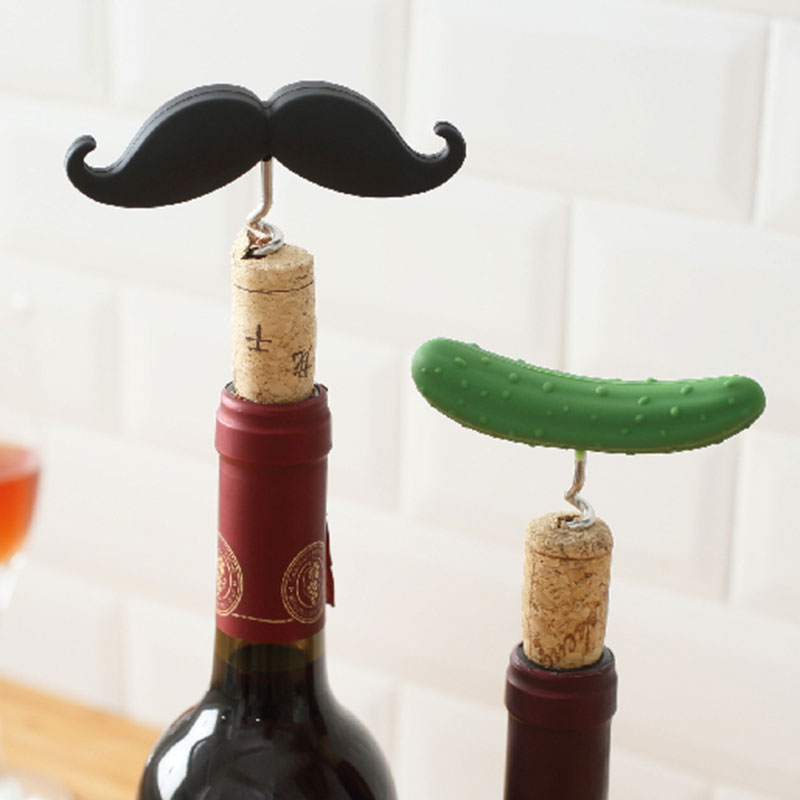 Creative and cute wine bottle opener with cucumber beard silicone handle and stainless steel wine bottle opener