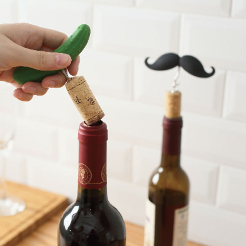 Creative and cute wine bottle opener with cucumber beard silicone handle and stainless steel wine bottle opener Specification image