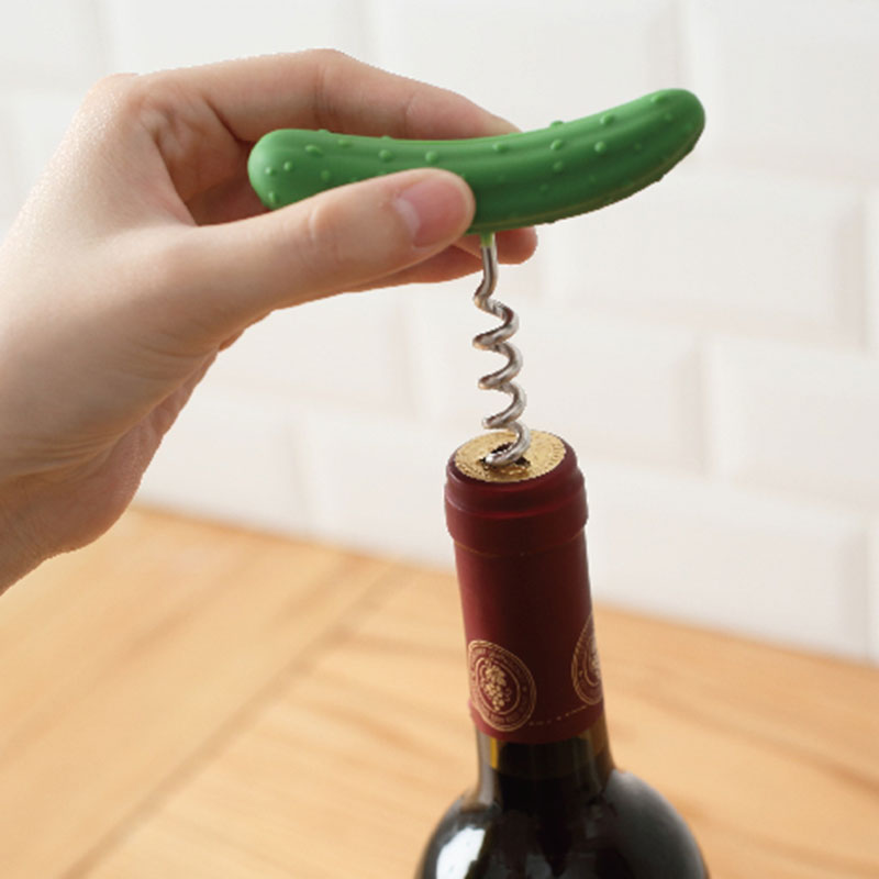 Creative and cute wine bottle opener with cucumber beard silicone handle and stainless steel wine bottle opener details Picture