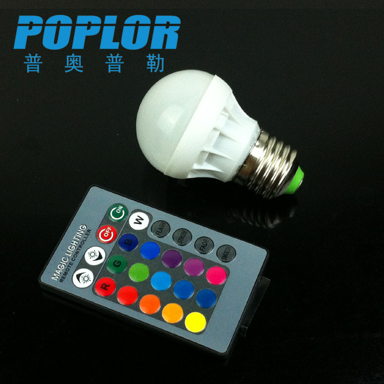 RGB color remote control LED bulb light 3W intelligent energy-saving lamp LED remote control bulb PC material