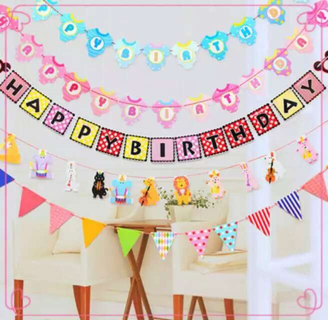 Birthday flags, birthday streamers, birthday banners, birthday hanging flags, triangular flags, decorative and arrangement flags Specification image
