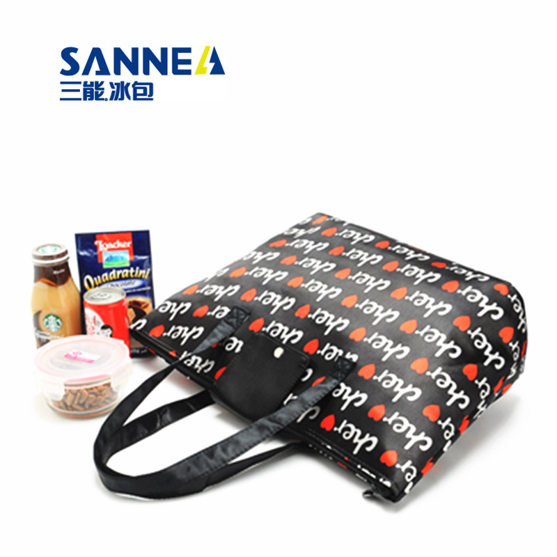 皮革爱心保温冰包 女士手提午餐饭盒包 户外野餐包细节图