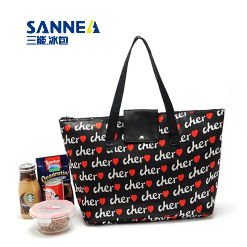 皮革爱心保温冰包 女士手提午餐饭盒包 户外野餐包图