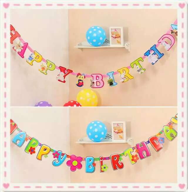 Birthday flags, birthday streamers, birthday banners, birthday hanging flags, triangular flags, decorative and arrangement flags details Picture