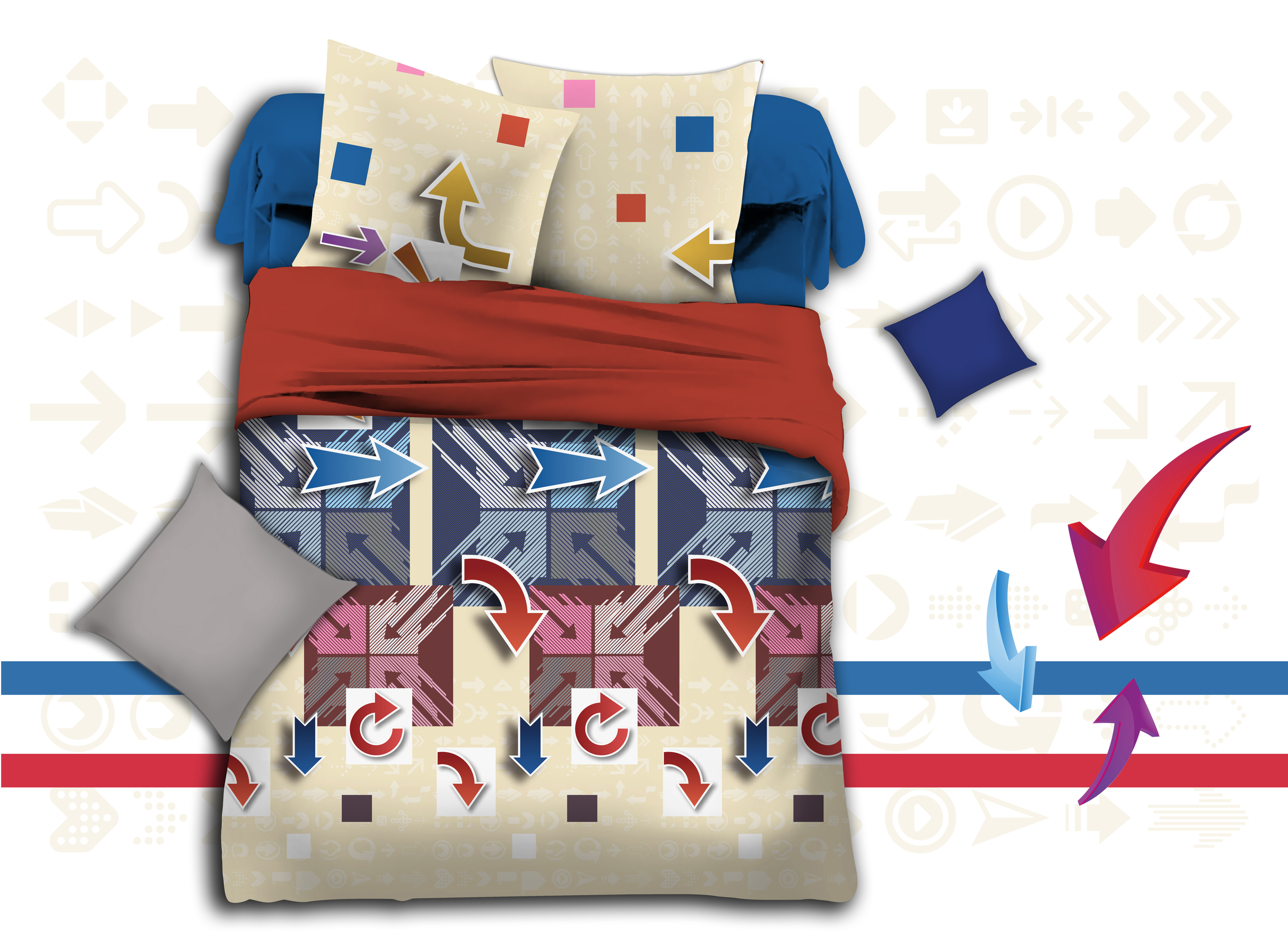 3D Plain Print 4-Piece Bedding Set Sheet And Duvet Cover