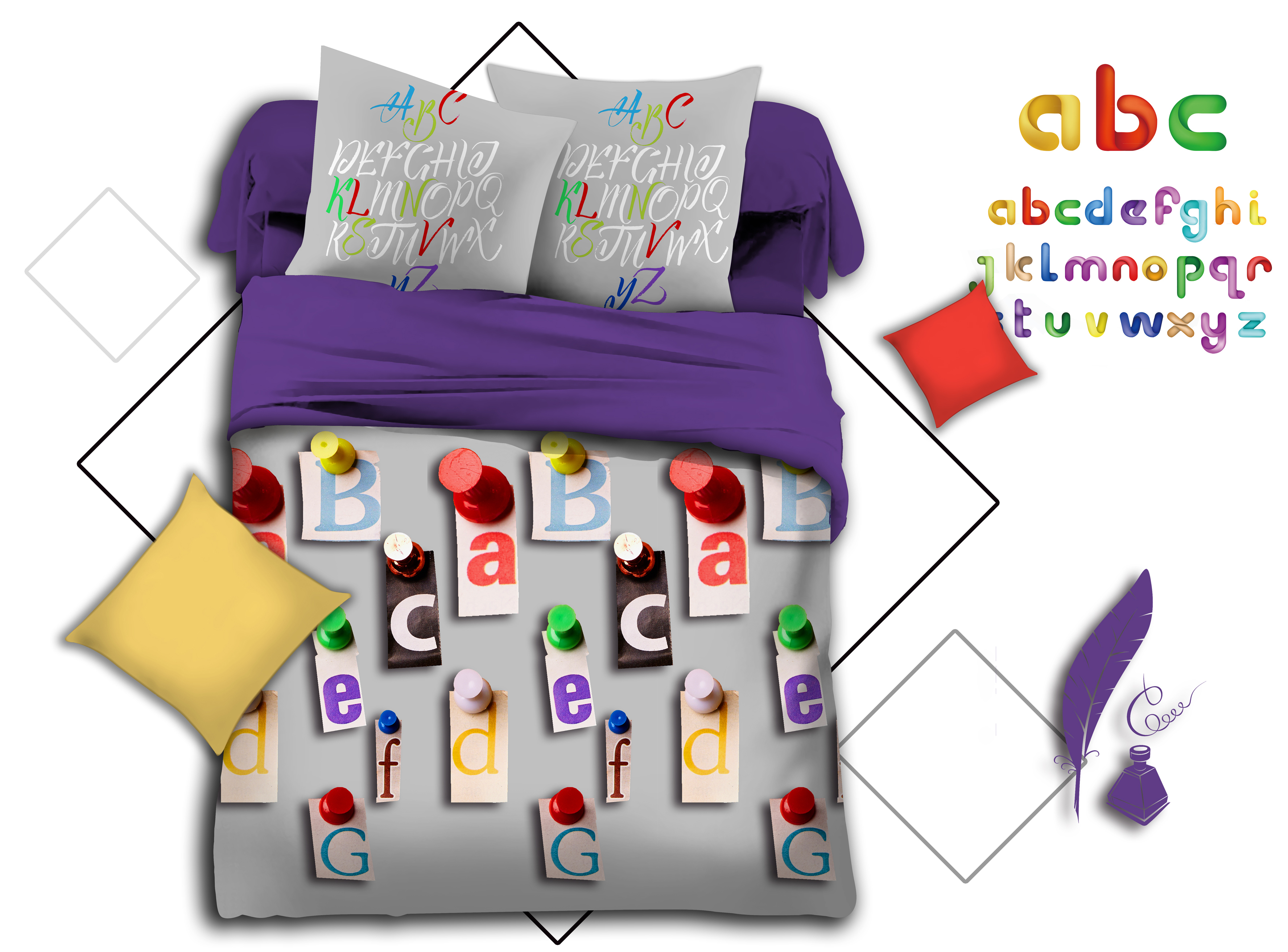 3D Plain Print 4-Piece Bedding Set Sheet And Duvet Cover details Picture