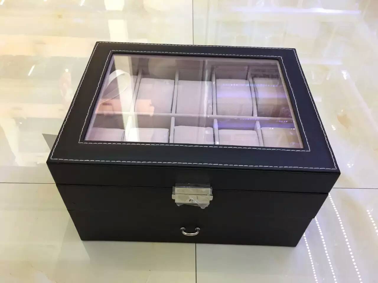 2016 new 6-seat single-row watch box professional PU leather watch box manufacturer direct selling