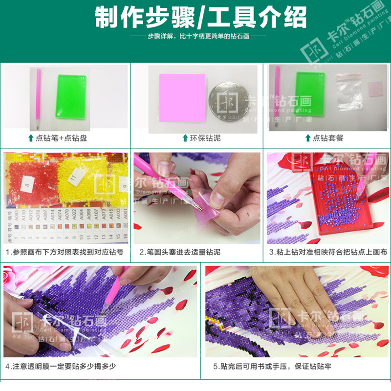钻石画十字绣点钻满钻欧式客厅画蓝色小雏菊花卉细节图