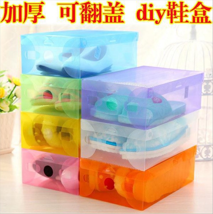 Transparent shoebox candy color thickened clamshell plastic shoebox girl drawer shoebox shoe storage box