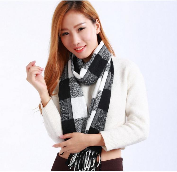 秋冬仿羊绒中长款彩色大格子情侣围巾男女经典款围巾细节图