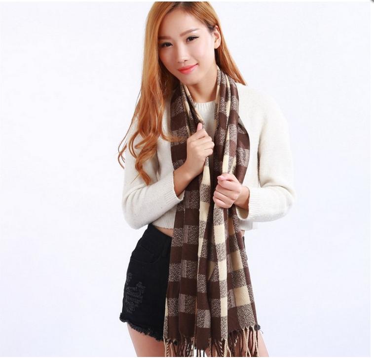 秋冬仿羊绒中长款彩色大格子情侣围巾男女经典款围巾