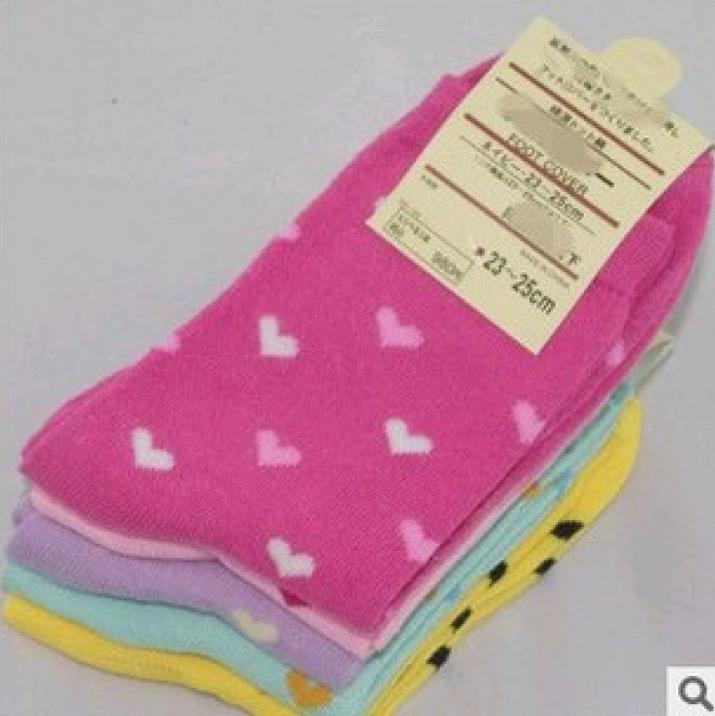 袜子秋冬女袜中筒袜 糖果色爱心袜女士袜子