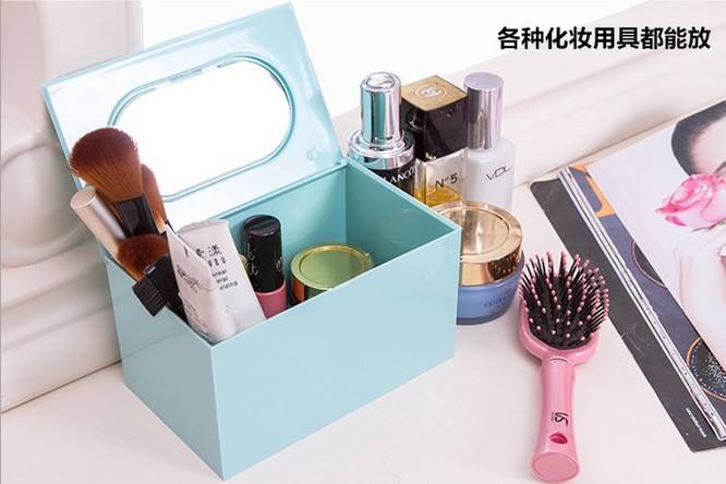 European cosmetic box simple cosmetic box with lid and mirror square cosmetic box with desktop shelf thumbnail