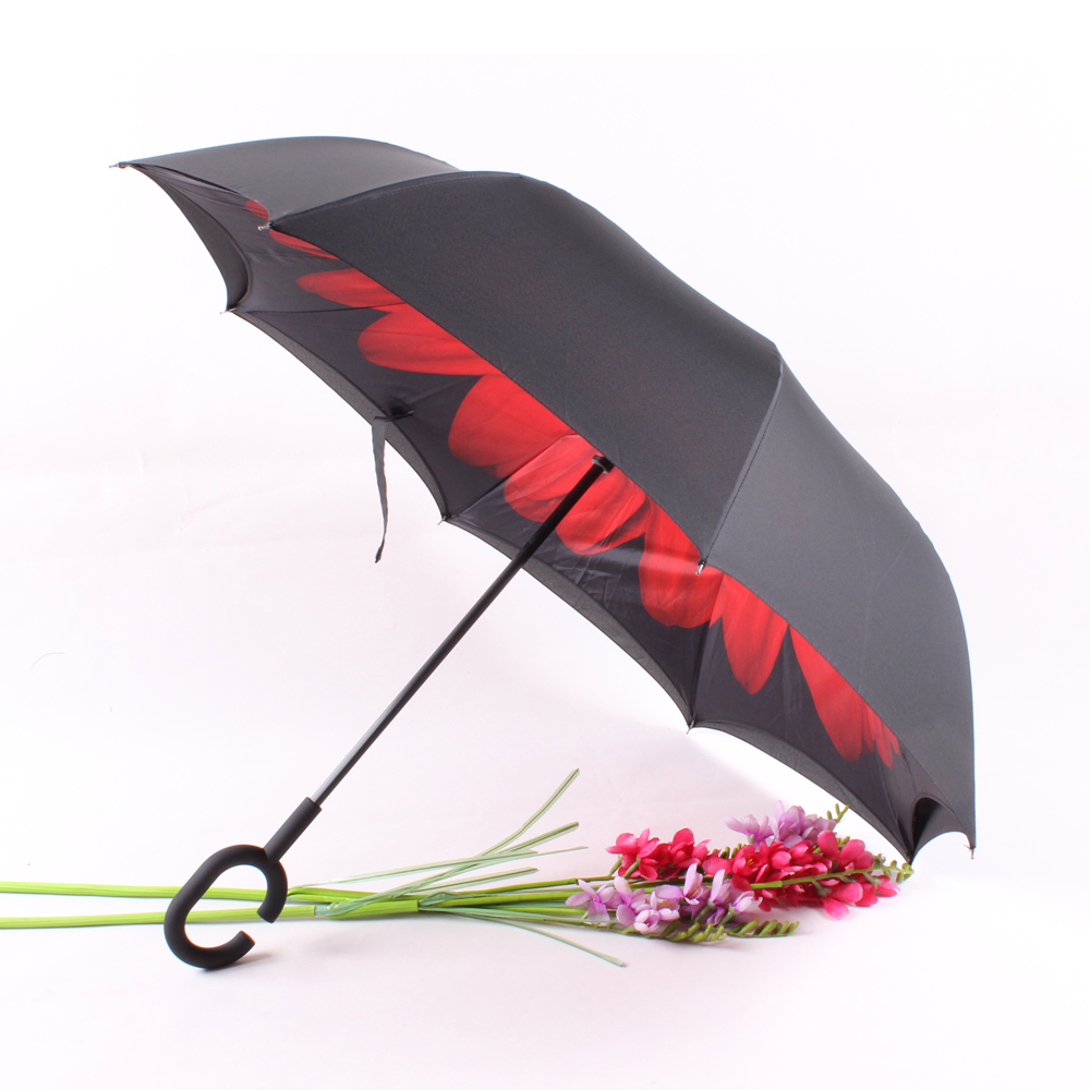 Reverse umbrella, double-layer hands-free creative umbrella, small Daisy sun protection car umbrella, Korean women and men advertising umbrella Specification image