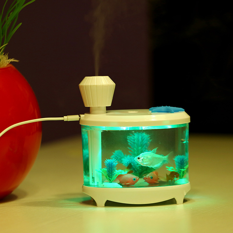 USB迷你鱼缸加湿器 七彩夜光创意香薰家用小加湿器详情图2