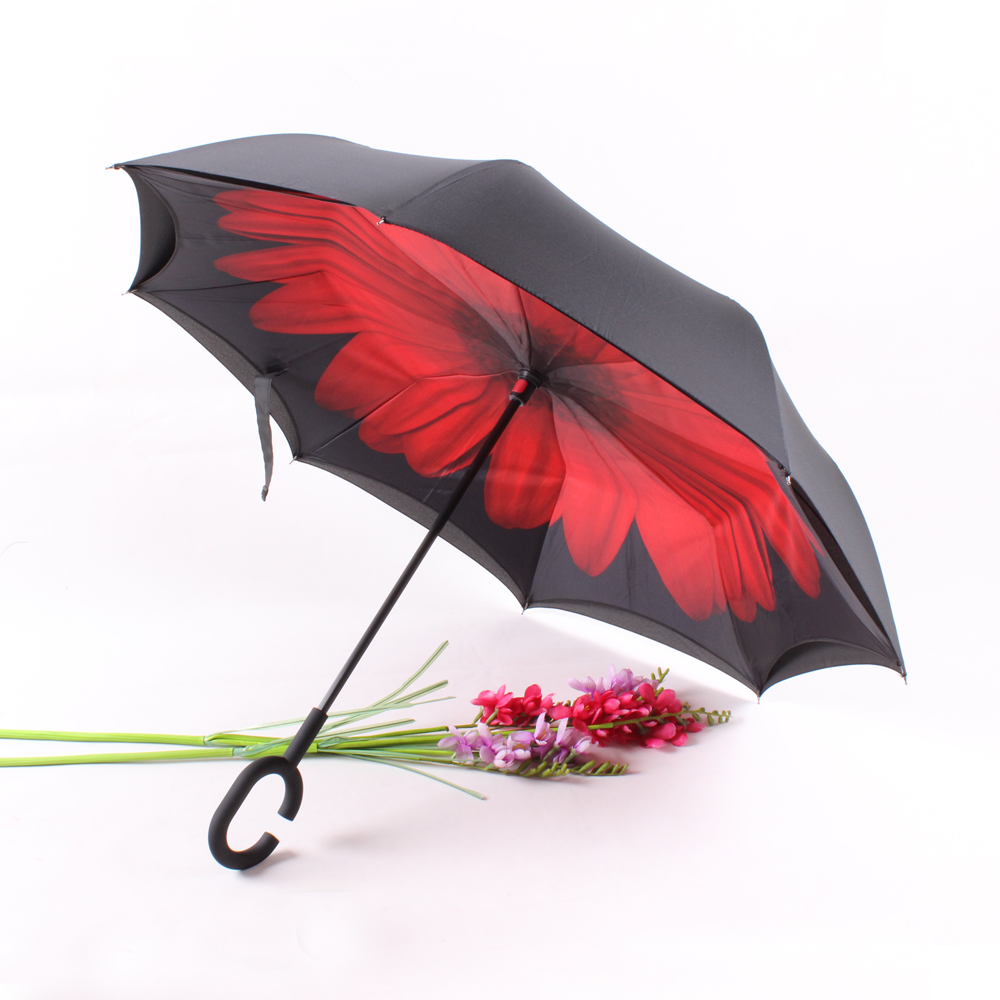 Reverse umbrella, double-layer hands-free creative umbrella, small Daisy sun protection car umbrella, Korean women and men advertising umbrella details Picture