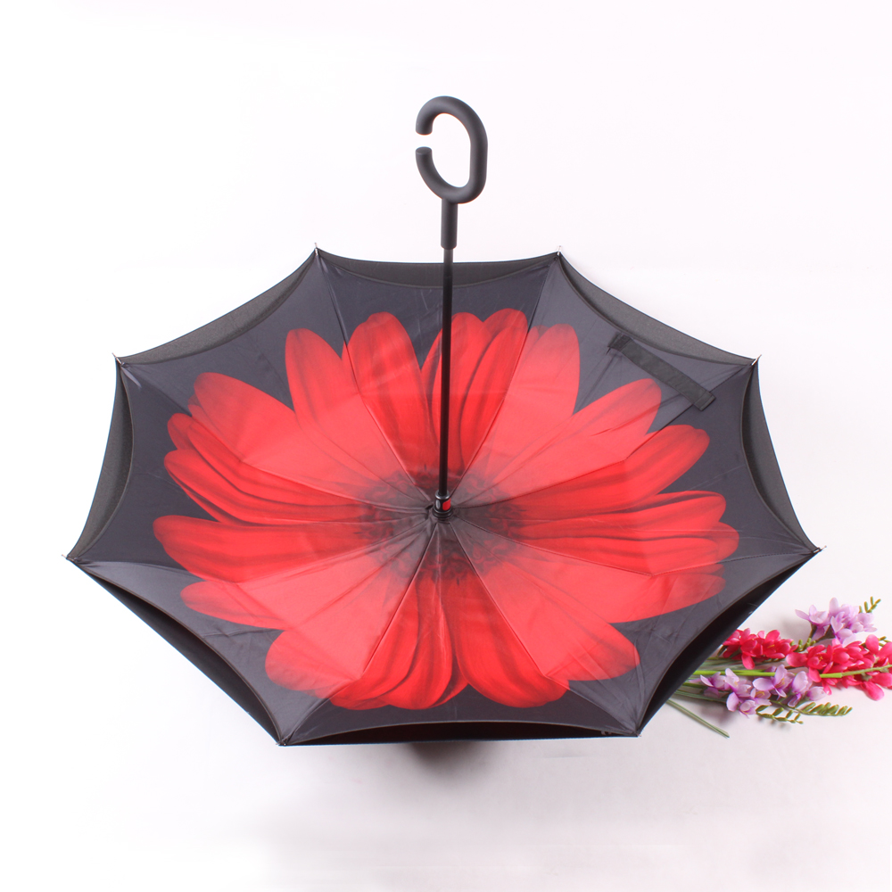 Reverse umbrella, double-layer hands-free creative umbrella, small Daisy sun protection car umbrella, Korean women and men advertising umbrella