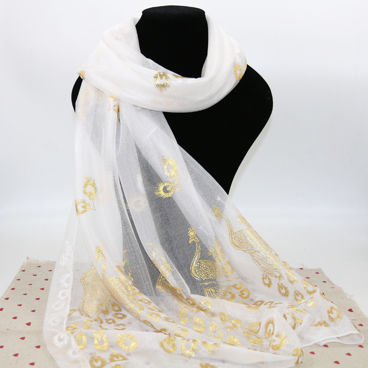 Spring And Autumn Chiffon Candy Color Silk Scarf Hot Gold Peacock Tail National Wind Dual Use Gauze Scarf Solid Color Shawl Scarf Wholesale details Picture