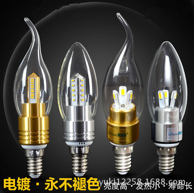 Factory direct LED candle lamp Crystal candle lamp E14 screw tip bubble lamp 3-fork