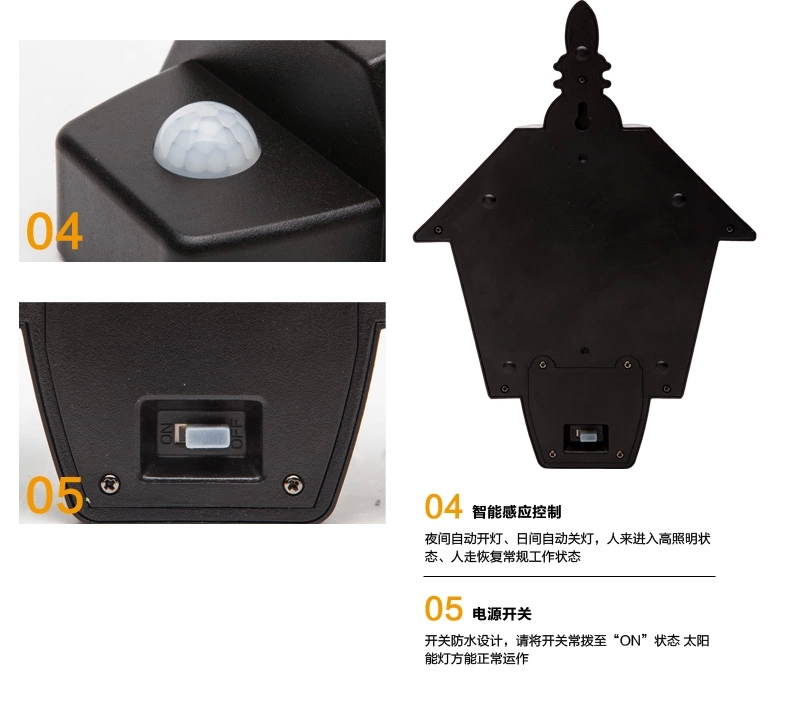 Export solar semi-hexagonal ultra-bright PIR human body sensor wall lamp, garden lamp, household energy-saving Specification image