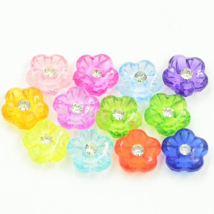 压克力带钻水晶暗眼透明梅花彩色儿童纽扣子
