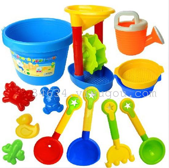 夏季热卖 沙滩桶加厚戏水儿童玩具13件套沙滩套装沙漏铲子耙子