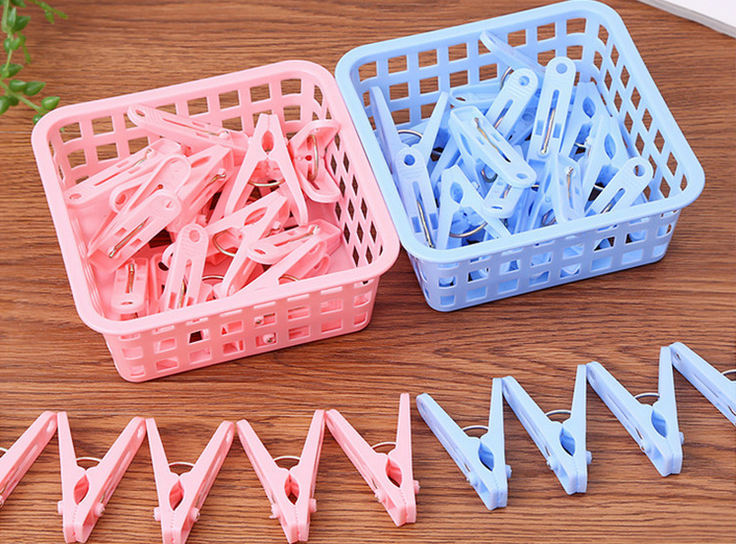 晒袜夹内衣夹子弹簧夹子防风晒衣夹晒被夹子防滑塑料架子带收纳筐产品图