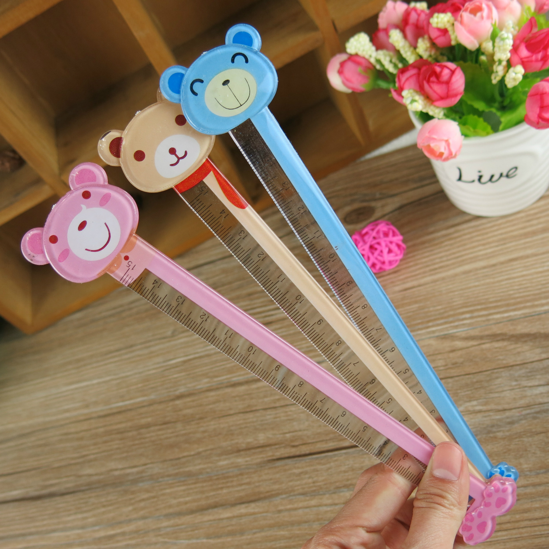 Fuller 0312 cartoon 15CM ruler color bear expression ruler cute animal shape ruler full figure