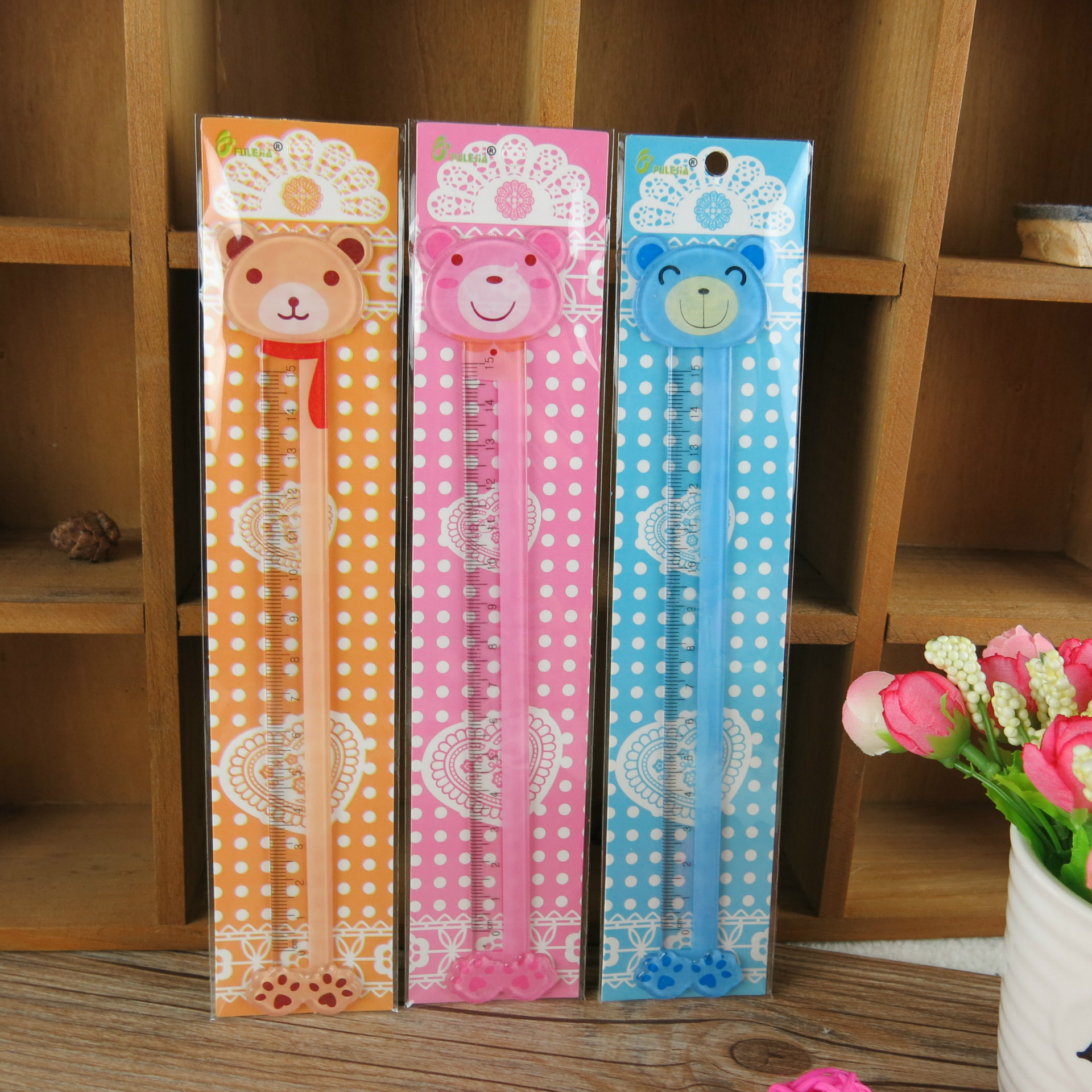 Fuller 0312 cartoon 15CM ruler color bear expression ruler cute animal shape ruler Specification drawing