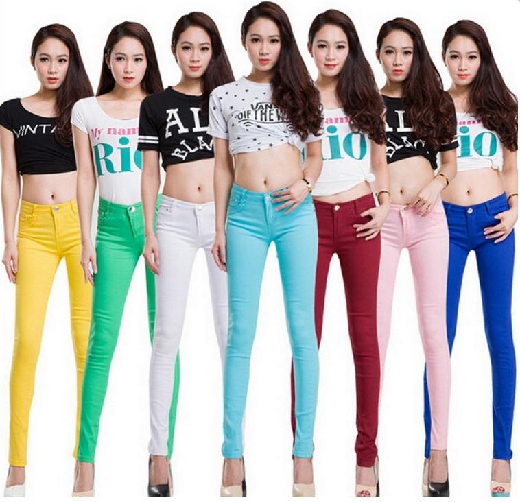 Korean version of women's slimming candy color pencil shorts Stretch jeans women's casual pants