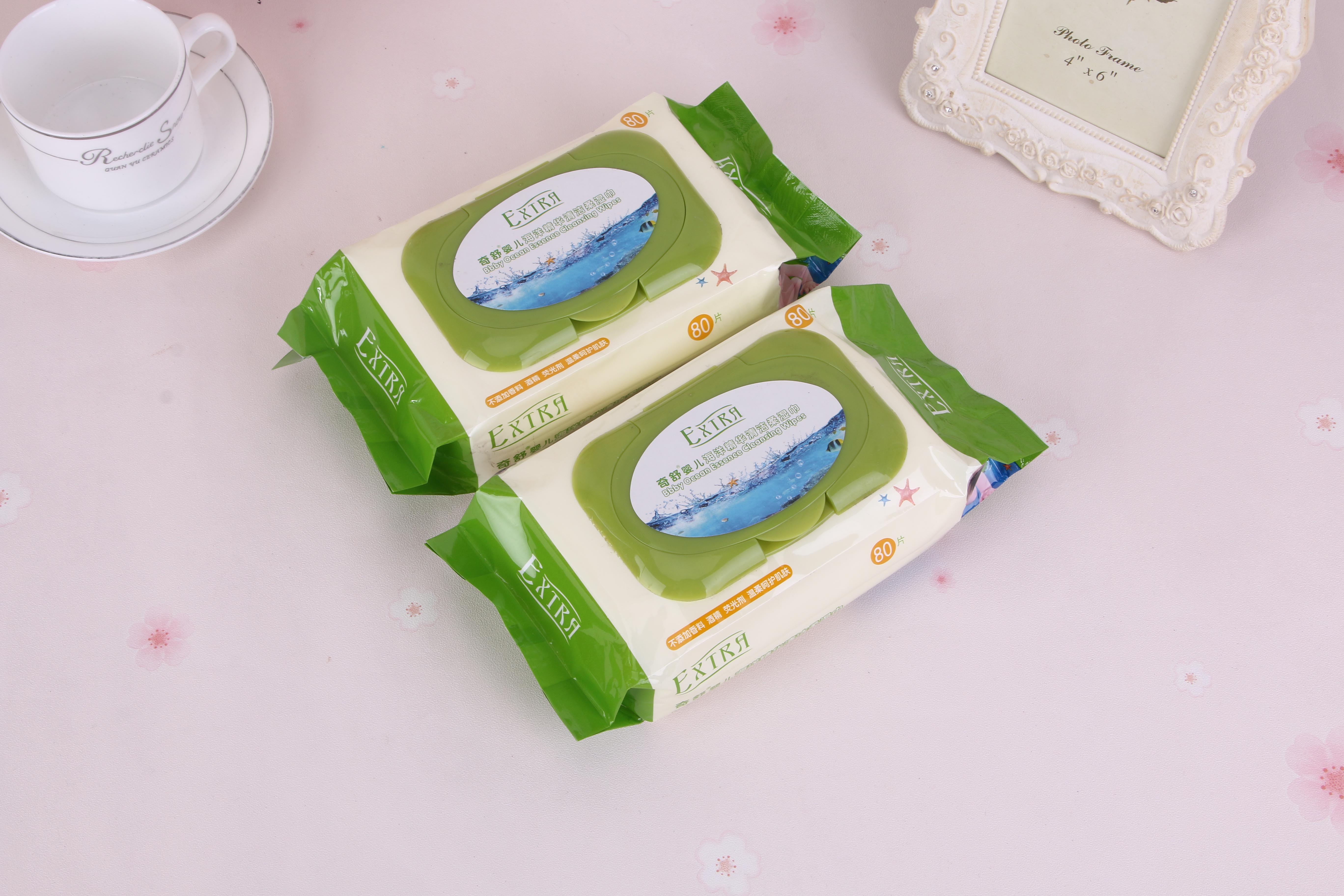Hot selling Baby wipes Mouth hand sanitary wipes 80 pieces baby Ocean Essence water wipes with cover thumbnail