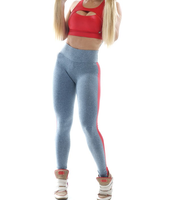 外贸新款健美裤 皮条拼接九分瑜伽裤修身塑形打底裤细节图