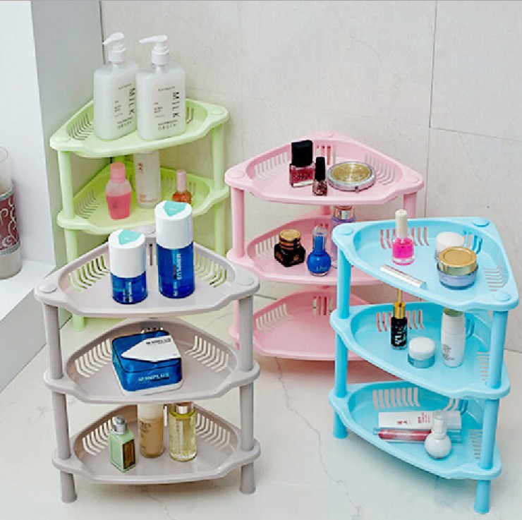 Three-layer plastic storage shelf Bathroom bathroom Triangular storage shelf Bathroom Kitchen storage shelf Corner shelf