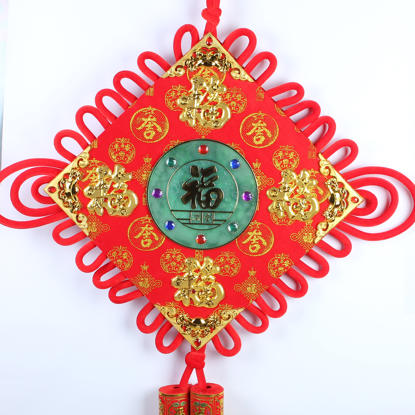 Factory direct sales of double-line hanging fish cloud Ruyi Chinese knots, large and small sizes, "Fu" character home furnishings Specification image