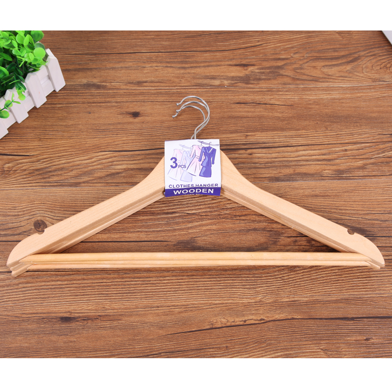 Women's Clothing Store Solid Wood Hangers Wholesale Clothes Hanging Two Solid Wood Hangers