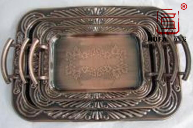 Twenty-two copper-plated three-piece sets Arabic art plates