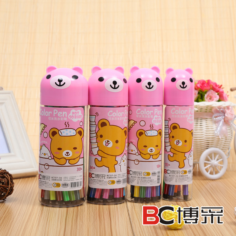 厂家新款 皮蛋熊软桶可水洗水彩笔 博采文具137-12产品图