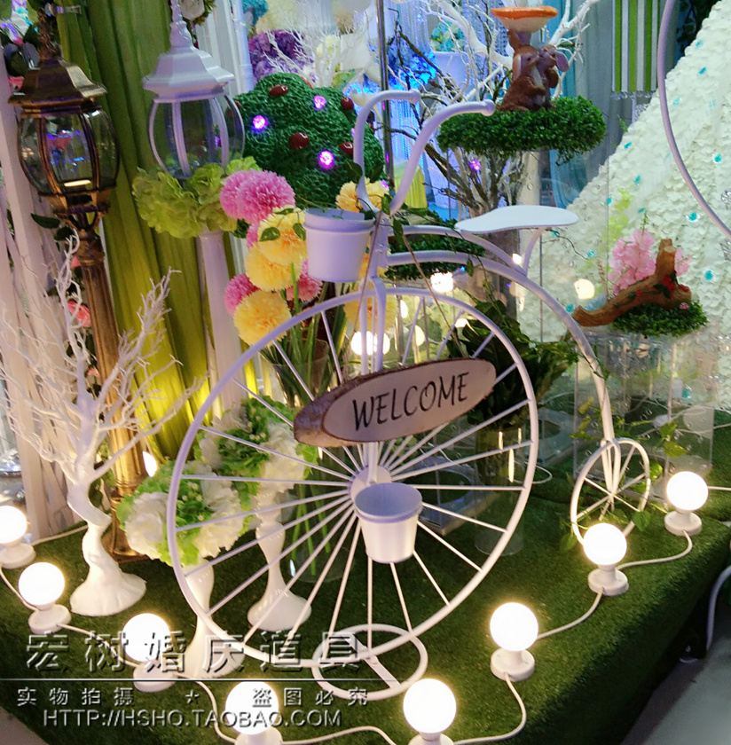 新款铁艺自行车摆件 大号白色自行车 签到台迎宾区装饰婚庆道具