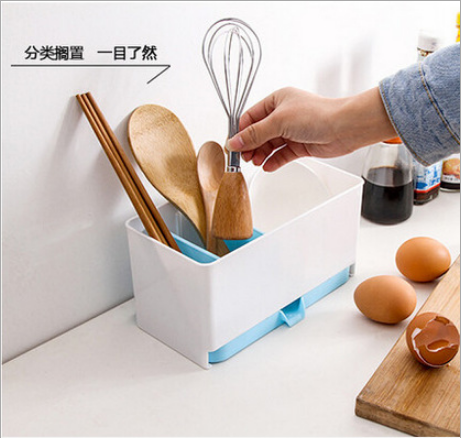 Kitchen multi-purpose double clapboard is broken water to receive a box tableware to classify rack double chopstick cage