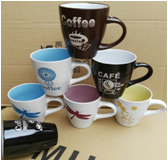 手绘鼓形杯 手绘杯 陶瓷杯 色釉杯 浮雕杯