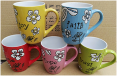 手绘鼓形杯 手绘杯 陶瓷杯 色釉杯 浮雕杯