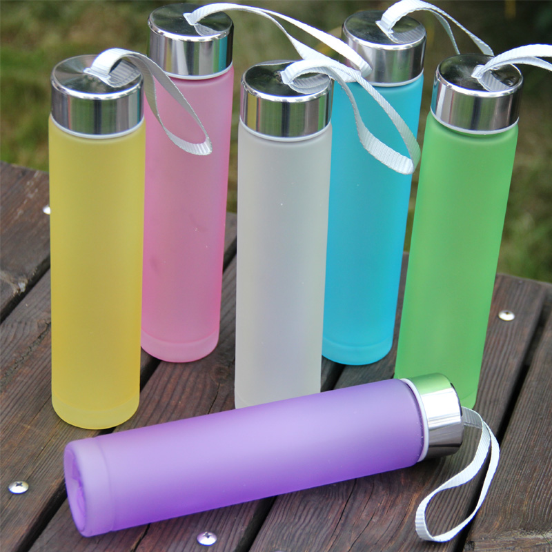 Plastic portable student sports water bottle, creative casual cup, covered water bottle, frosted tea cup